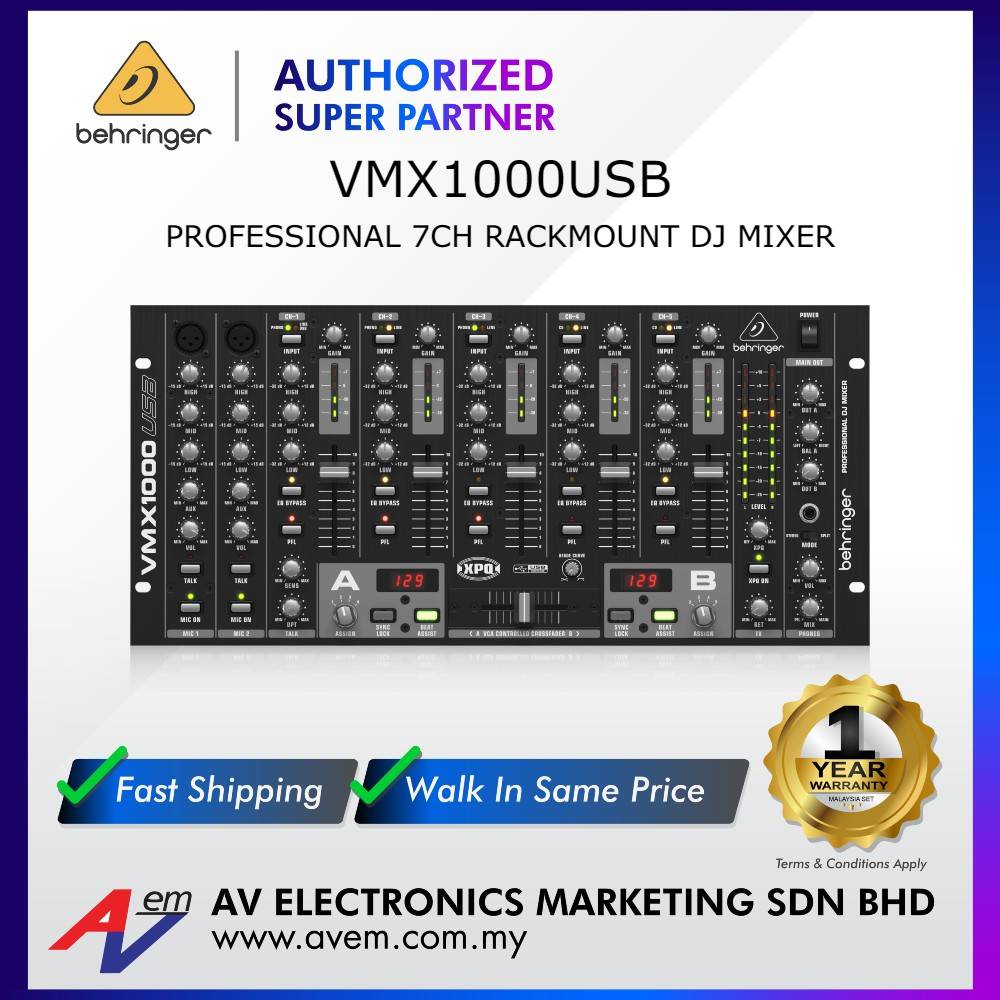 BEHRINGER VMX1000USB Professional 7Channel RackMount DJ Mixer with